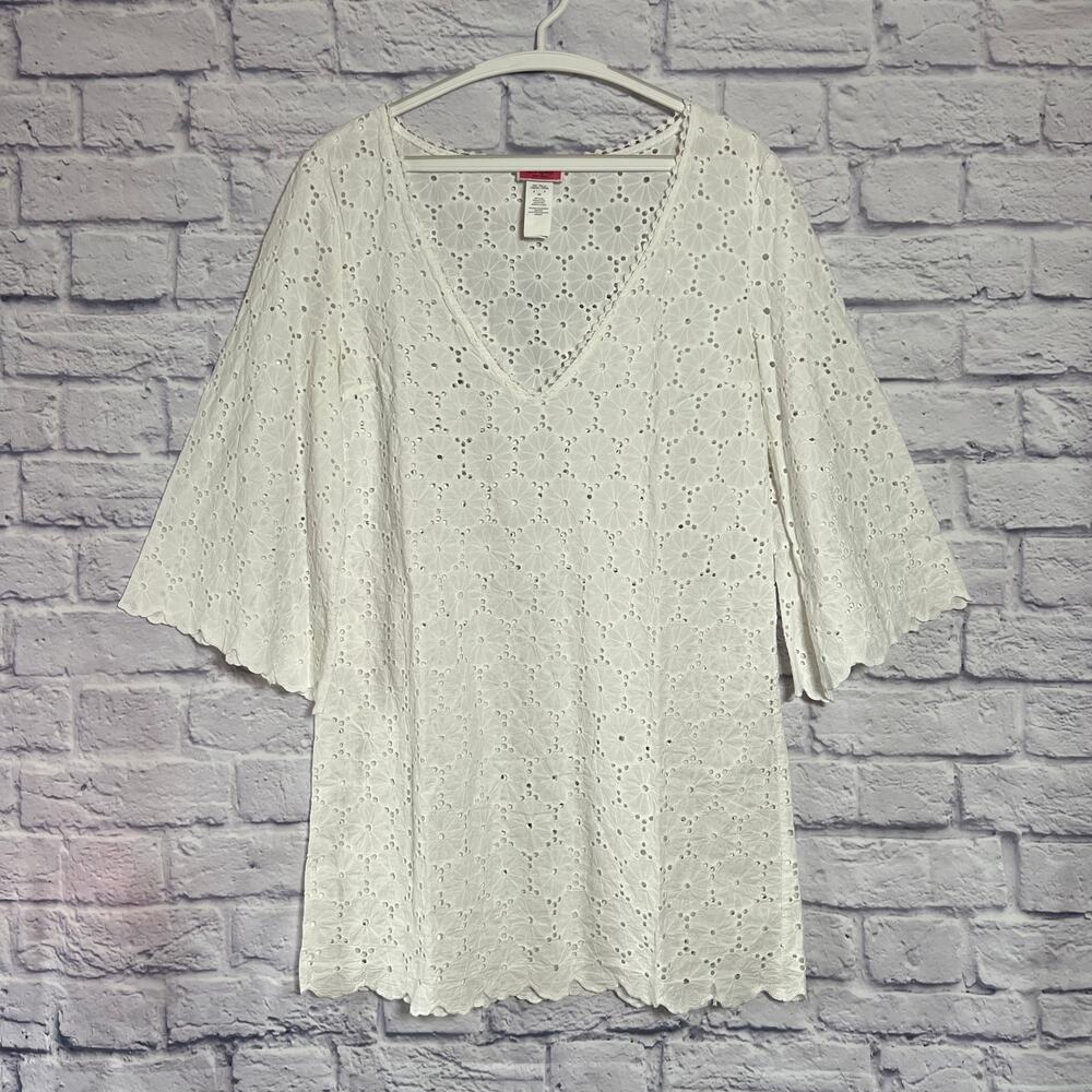 Kate Spade Eyelet Tunic Cover Up S White Floral Scallop Cotton Beach Dress